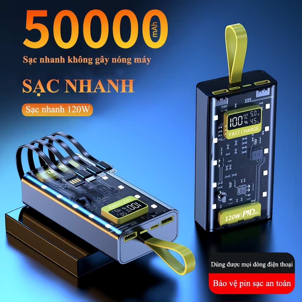 Sạc Dự Phòng 120W Sạc Nhanh 22,5W Dung Lượng 30.000 - 50.000mAh Cổng Sạc Phù Hợp Mọi Loại Máy