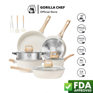 Bộ 12 món nồi chảo quánh đá Granite GORILLA CHEF an toàn cho sức khỏe - không chứa Chì, PFAS, PFOA, PFOS