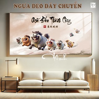 Tranh tráng gương MÃ ĐÁO THÀNH CÔNG CUTE HÀI HƯỚC, TRANH NGỰA SÚN RĂNG Có Khung, Nhiều Size (Mẫu 12)