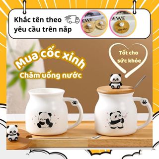   Best Seller  Cốc Ly Sứ Gấu Trúc KHẮC TÊN THEO YÊU CẦU Nắp Tre Có Muỗng Họa Tiết Panda Đáng Yêu Quà Tặng Hoàn Hảo 