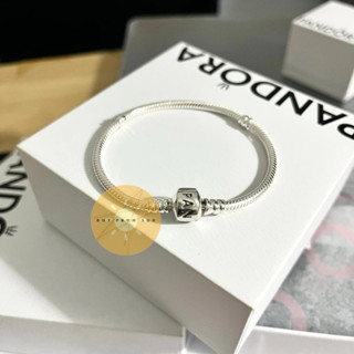 CHÍNH HÃNG - Pandora Moments Snake Chain Bracelet (Barrel Clasp, Silver Sterling) - Vòng/lắc bạc 925, khoá trụ, dáng mềm