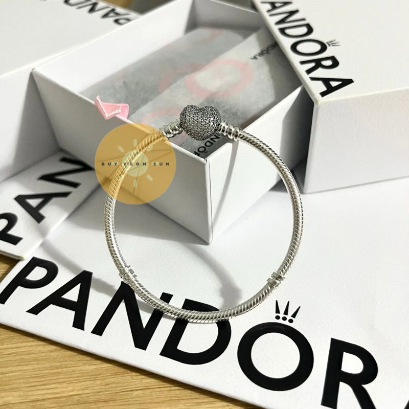 CHÍNH HÃNG - Pandora Moments Bracelet (Heart Clasp, Silver Sterling) - Vòng/lắc tay, khoá tim đính đ