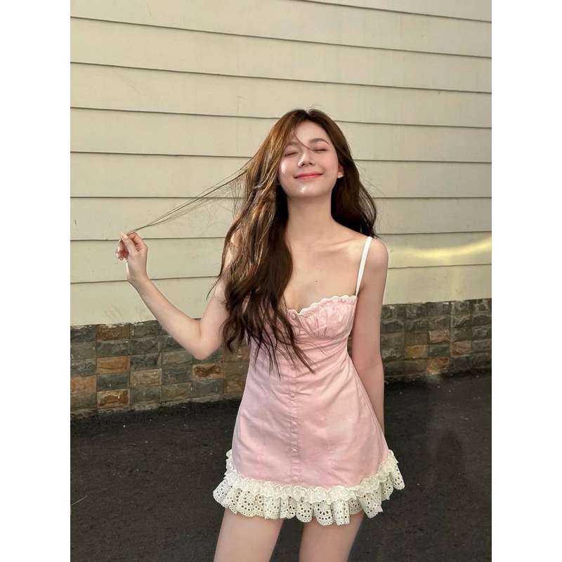 Đầm hai dây Phối viền ren xếp ly Tiểu thư - QuynhTrangBasic | BigBuy360 - bigbuy360.vn