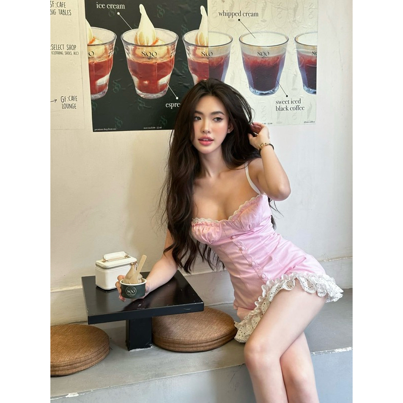 Đầm hai dây Phối viền ren xếp ly Tiểu thư - QuynhTrangBasic | BigBuy360 - bigbuy360.vn