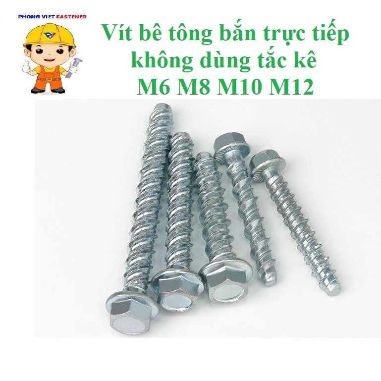 5 cái M6, M8, M10,M12 Vít Bê tông ( Vít bắn trực tiếp bê tông không tắc kê) M6-M12
