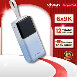 Pin dự phòng sạc nhanh VIVAN VPB-D30 Xanh Trắng 30000mAh Hiển thị đèn LED PD+QC3.0 22.5W, 2 cổng sạc vào - 3 cổng sạc ra
