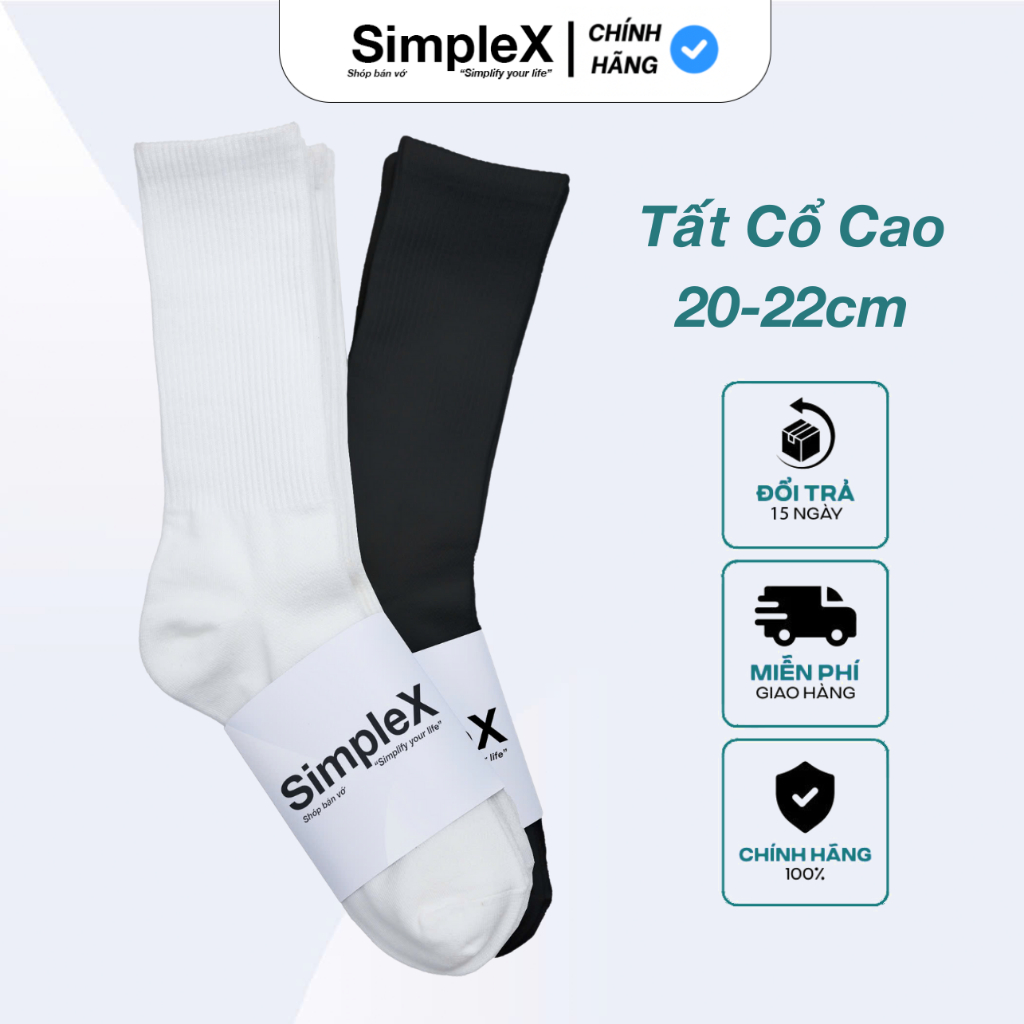 [Combo 10] Tất Vớ Nam Nữ Cổ Cao Trơn 20-22cm SimpleX, Cotton  Êm Ái Dày Dặn Thoáng Khí | SPXPM/T00