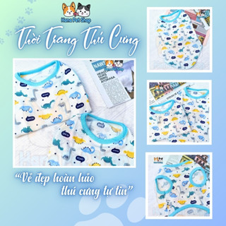 Áo thun ba lỗ cho thú cưng vải thun gân mềm họa tiết khủng long