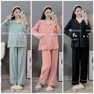   Bộ Quần Áo Bầu  Bộ bầu - Bộ sau sinh dài tay quần dài cotton cổ pijama túi tai mèo có vạt lật cho bé ti - B048 