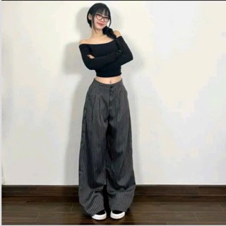 Quần Kẻ Sọc Ống Rộng Cạp Cao  Quần Kẻ Ống Suông Xếp Ly Tôn Dáng MA0109