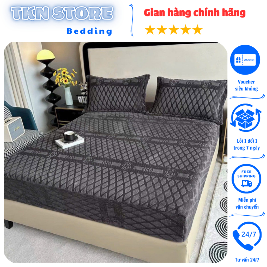 Bộ ga gối nỉ tuyết COCO lông thỏ siêu ấm cho mùa đông, Bộ 3 món ga giường vỏ gối nỉ nhung sữa mềm mạ