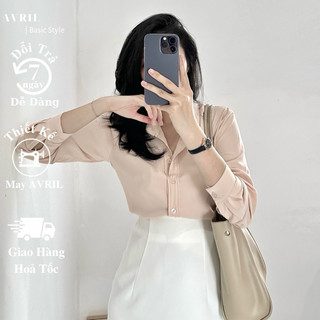  Áo sơ mi nữ màu nâu nhạt tay dài form rộng kiểu Hàn Quốc nâu cà phê sữa mã AV01 