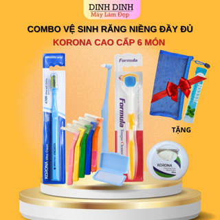 Vệ sinh răng niềng Korona Combo đầy đủ, Bàn chải niềng răng, bàn chải kẽ, bàn chải đầu nhỏ, cạo lưỡi, chỉ nha khoa, sáp