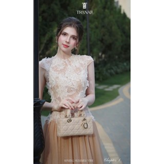 Đầm váy nữ dáng dài, Đầm váy nữ sát nách áo cổ tròn phối ren khoét lưng mix chân váy tơ voan dáng dài basic