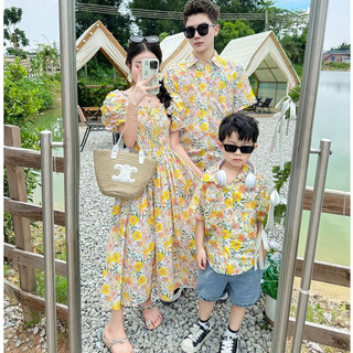 Set áo váy gia đình đi biển chất đũi mềm mát, thấm hút mồ hôi, thiết kế thời trang cho mẹ và bé