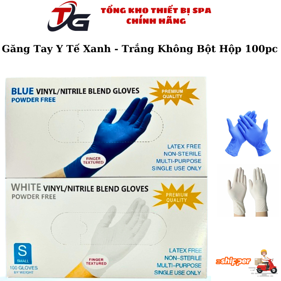 Găng tay y tế xanh, trắng bao tay y tế trắng | không bột hộp 100 chiếc dùng cho y tế spa thẩm mỹ viê