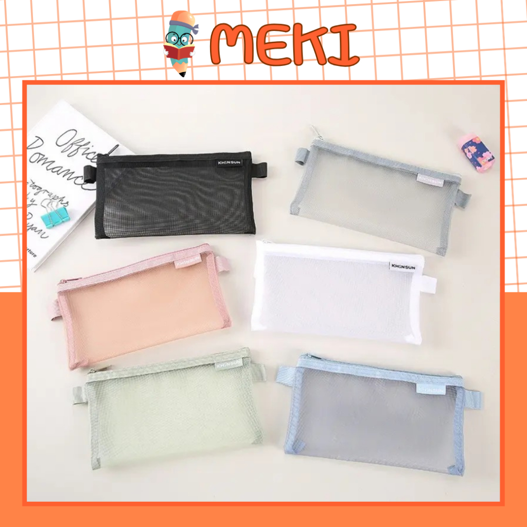 Túi Lưới Đựng Bút Trong Suốt MEKI Size Lớn Đơn Giản Phong Cách Hàn Quốc