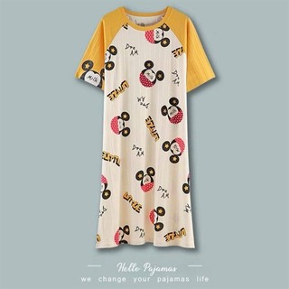Váy Ngủ Cổ Tròn Cotton Hoạ Tiết Dễ Thương, Đáng Yêu