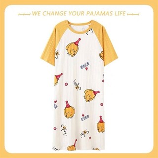 Váy Ngủ Cổ Tròn Cotton Hoạ Tiết Dễ Thương, Đáng Yêu
