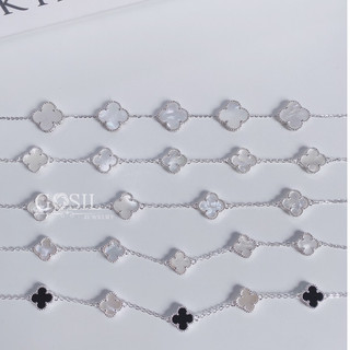  Lắc tay cỏ 4 lá  trắng  cỏ bốn lá trắng đen 8mm 9mm 10mm 12mm 14mm bạc 925 cao cấp thương hiệu GOSIL 