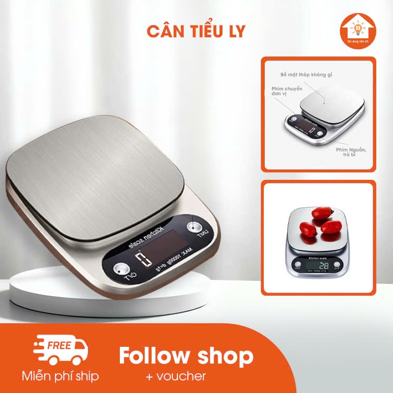 Cân Tiểu Ly Điện Tử Nhà Bếp Định Lượng 0,1g-5kg và 1g - 10kg Độ Chính Xác Cao Kèm 2 Viên Pin AAA,Bảo hành 12 tháng.
