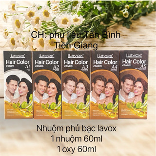  Kem nhuộm phủ bạc Lavox tuýp 60ml + oxy . Sẵn các màu a1  a2  a3  a4  a5 . Hàng chính hãng cty Lavo 