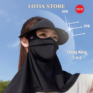 Mũ khẩu trang chống nắng 3 in 1 , Chống nắng kín mặt toàn điện kèm khăn che cổ vai gáy UPF100+