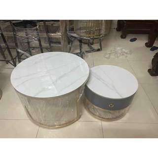 Bộ bàn trà tròn, bàn trà đôi tròn, cặp bàn trà sofa phòng khách, bàn cà phê bàn decor, mặt đá ceramic có ngăn kéo
