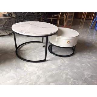 Bộ bàn trà tròn, bàn trà đôi tròn, cặp bàn trà sofa phòng khách, bàn cà phê bàn decor, mặt đá ceramic có ngăn kéo