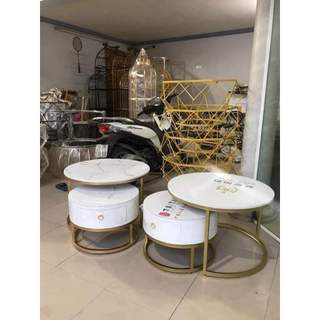 Bộ bàn trà tròn, bàn trà đôi tròn, cặp bàn trà sofa phòng khách, bàn cà phê bàn decor, mặt đá ceramic có ngăn kéo
