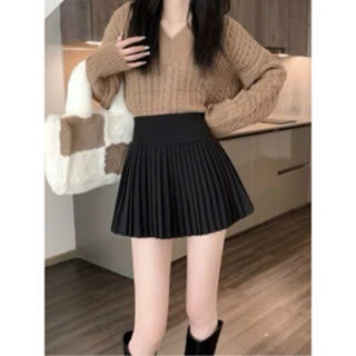  Chân váy xếp li dáng ngắn có quần bảo hộ Chân Váy Dạ kaki Xếp Li Siêu Nữ tính   có bigsize  