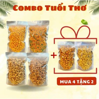  2,5kg COMBO TUỔI THƠ 4 TẶNG 2: Cua Mỡ Hành Đùi Gà Phô Mai Tăm Que Đậu Nui Sấy  Tặng kèm 2 túi: Ốc Chiên - Ốc Vừng  