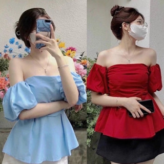 Áo Babydoll PEPLUM Trễ Vai Bồng Xòe Liền Tay xếp ly vải voan xinh xắn nhẹ nhàng A14