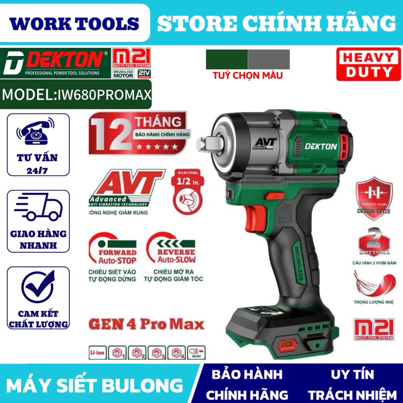 DEKTON Máy siết bulong 680N.m dùng pin M21 - IW680PROMAX ( không kèm pin sạc )