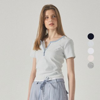 Áo Thun WHO.A.U Steve Ribbed Henry Neck T-Shirt[B]_WHRAF2452F