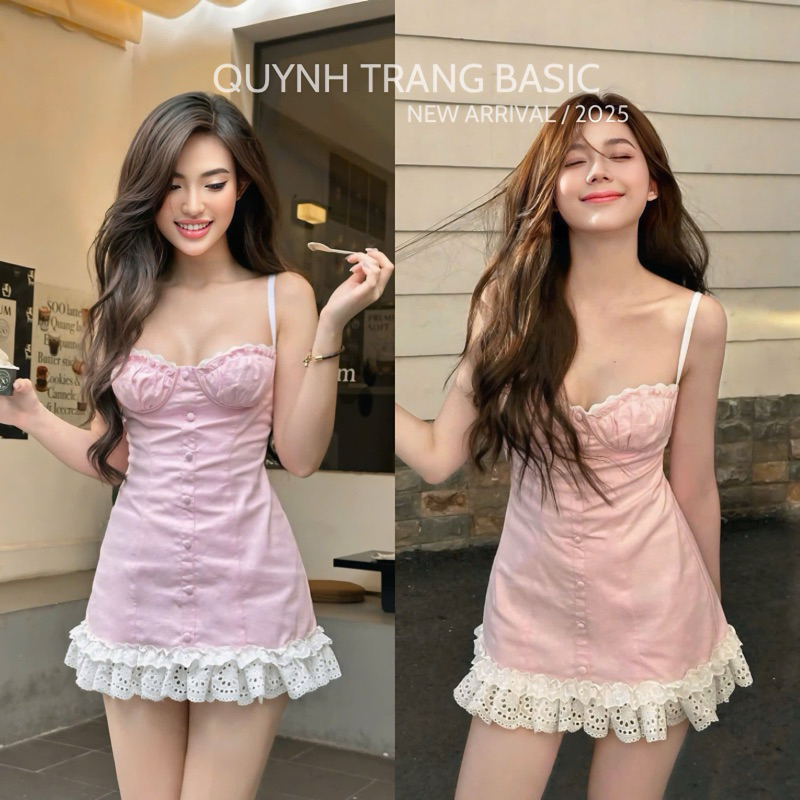 Đầm hai dây Phối viền ren xếp ly Tiểu thư - QuynhTrangBasic | BigBuy360 - bigbuy360.vn