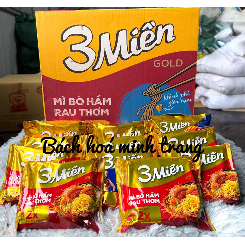 Thùng 30 gói x 75g Mì Tôm 3 Miền Bò Hầm/Chua Cay