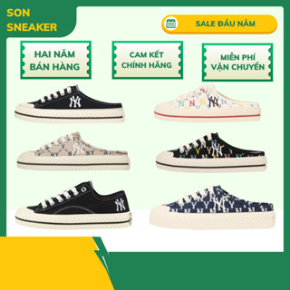 [Chính hãng] Giày sục MLB Mule chính hãng giá rẻ, Sục NY nữ phối màu đen trắng đế độn 4cm SonSneaker