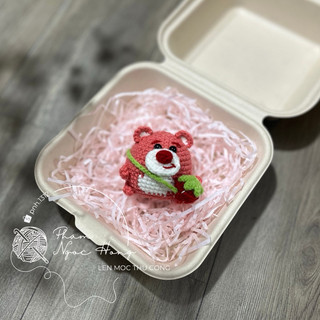 Móc khoá gấu dâu đeo túi dâu, gấu len, gấu bông, len móc thủ công