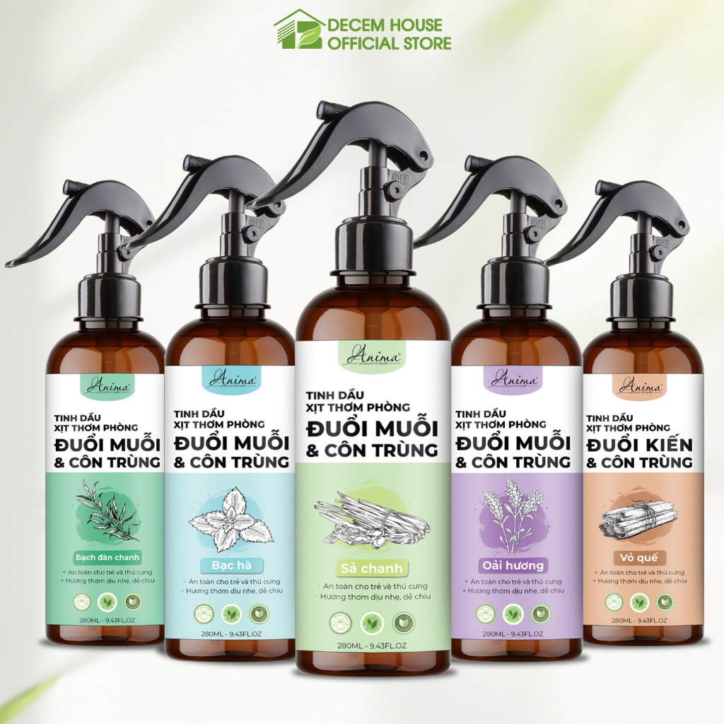 Xịt phòng tinh dầu Anima giúp thơm phòng, khử mùi, đuổi muỗi, kiến và côn trùng - An toàn, hiệu quả