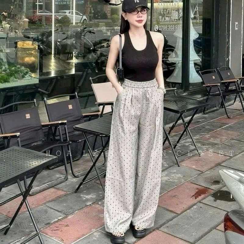 Quần suông ống rộng kẻ tim mẫu mới phong cách hàn quốc sang chảnh | BigBuy360 - bigbuy360.vn