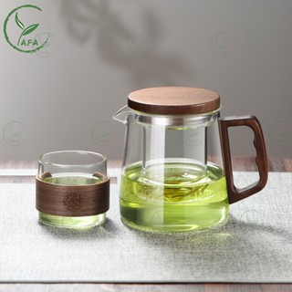  Ấm trà thủy tinh chịu nhiệt có lọc Bình pha trà quai gỗ Ấm pha trà 450ml có thể được làm nóng 