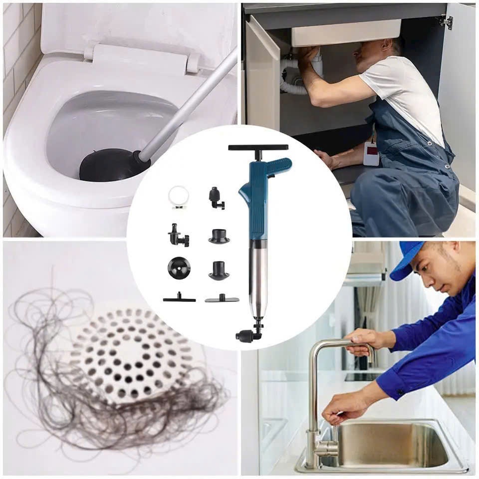 Dụng cụ thông bồn cầu, Chậu Rửa Bát , THÔNG NGAY TẮC DO VẬT CỨNG, ĐẤT, CÁT - Khí Nén AGT Cực Mạnh 8kg - Thép Không Gỉ,