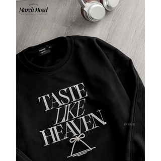 Áo sweater lông cao' cổ tròn unisex Taste like heaven phối nơ đính đá (có thể tháo nơ)