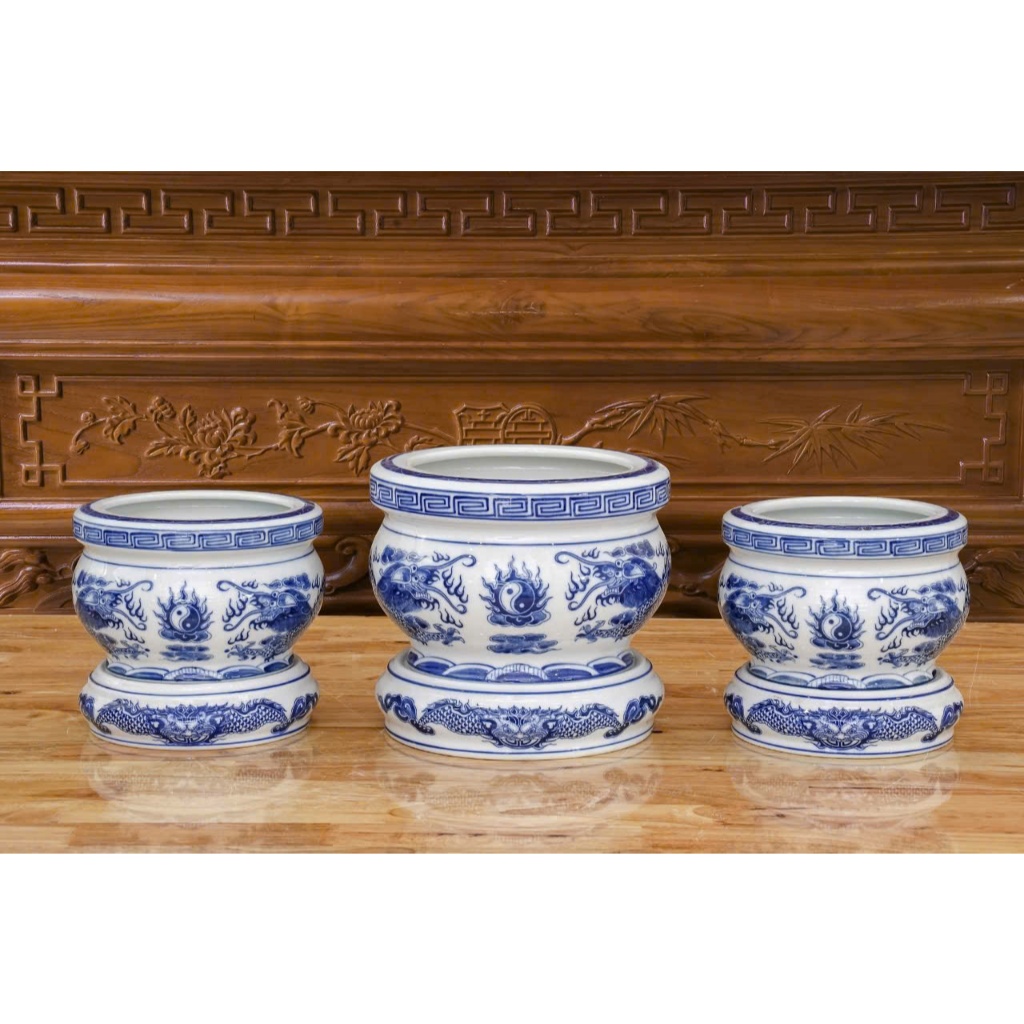 Bát hương lựu rồng,sen bày ban thờ cúng phong thủy gốm Bát Tràng.