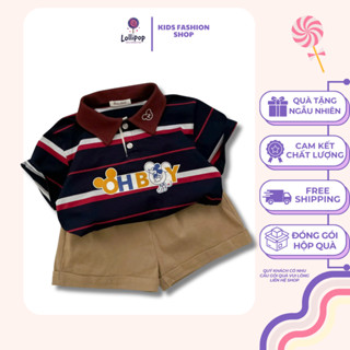Set Polo OH BOY kẻ sọc cho bé trai, chất liệu Cotton 2 chiều mix quần kaki cho bé trai 8kg đến 23kg, Lollipop Shop