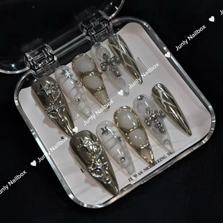 Nailbox Thiết Kế Thủ Công Móng Tay Giả Tráng Gương Vàng Tông Sang Cho Nữ Siêu Chất Mã 518