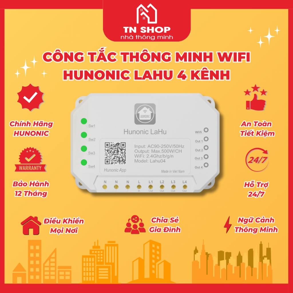 Công Tắc Wifi Lahu - Công Tắc Hẹn Giờ Không Cần Internet RTC Hunonic, Công Suất Lên Đến 4000W