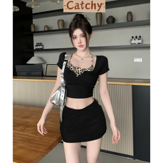 Set áo kiểu nữ phối chân váy ôm dáng ngắn CATCHYstore set áo bra hoa tiết beo mix chân váy cạp trễ y2k quyến rũ cá tính