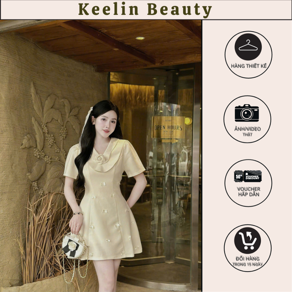 Đầm thiết kế tuyết mưa phối cổ sen V Tafta ( tặng kèm tag nơ) KEELIN BEAUTY N207